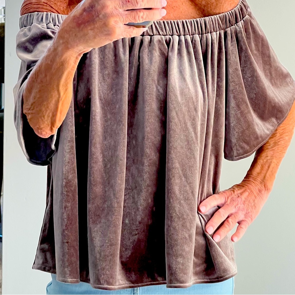 Off the shoulder velour top, with a slight shimmer
